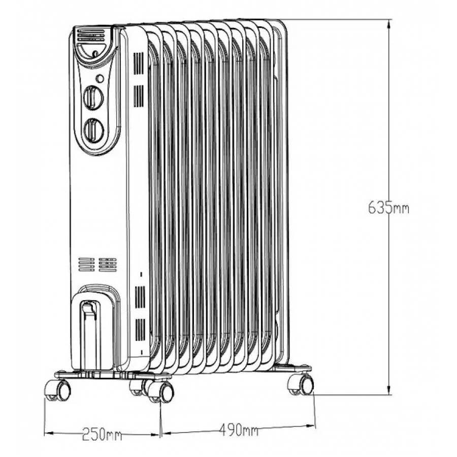 Radiator KlaussTech cu ulei, 2500W, 3 Setari putere, 11 Elementi, Termostat reglabil, Comutator Anti-rasturnare, Alb