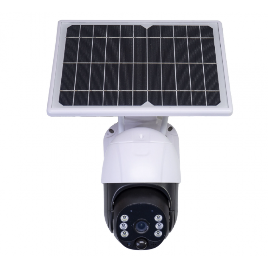 Camera Solara WiFi KlaussTech de Supraveghere Video, Panou solar, Slot MicroSD, 1980P, Senzor de miscare, Waterproof, Alb