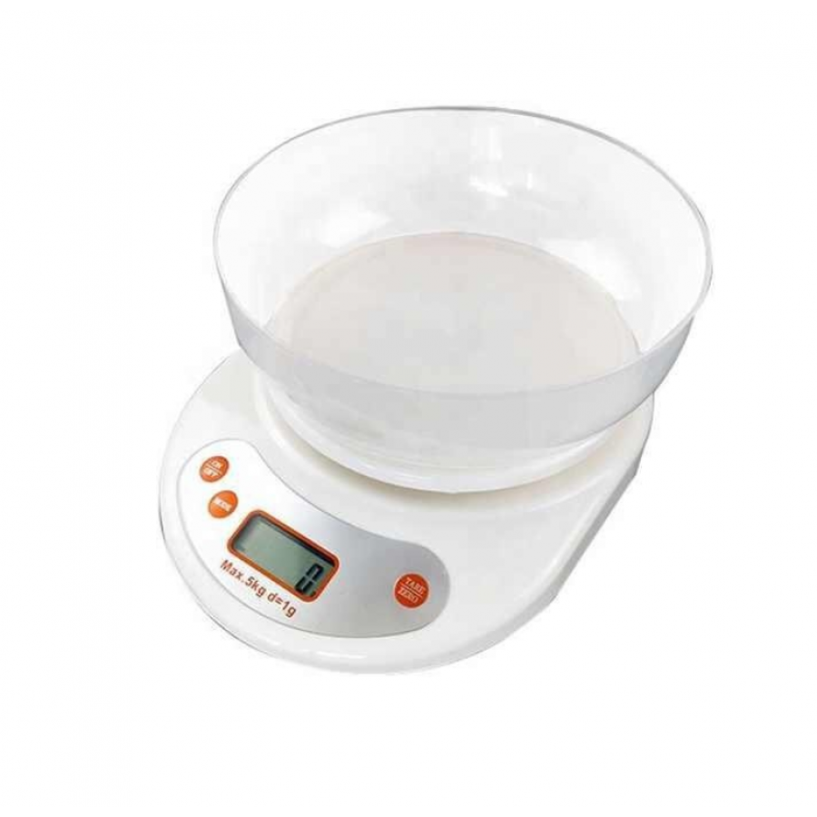 Cantar KlaussTech de Bucatarie cu Bol inclus, Acuratete 1 g, Auto-reset, Buton ON/OFF, Display LCD, Alb