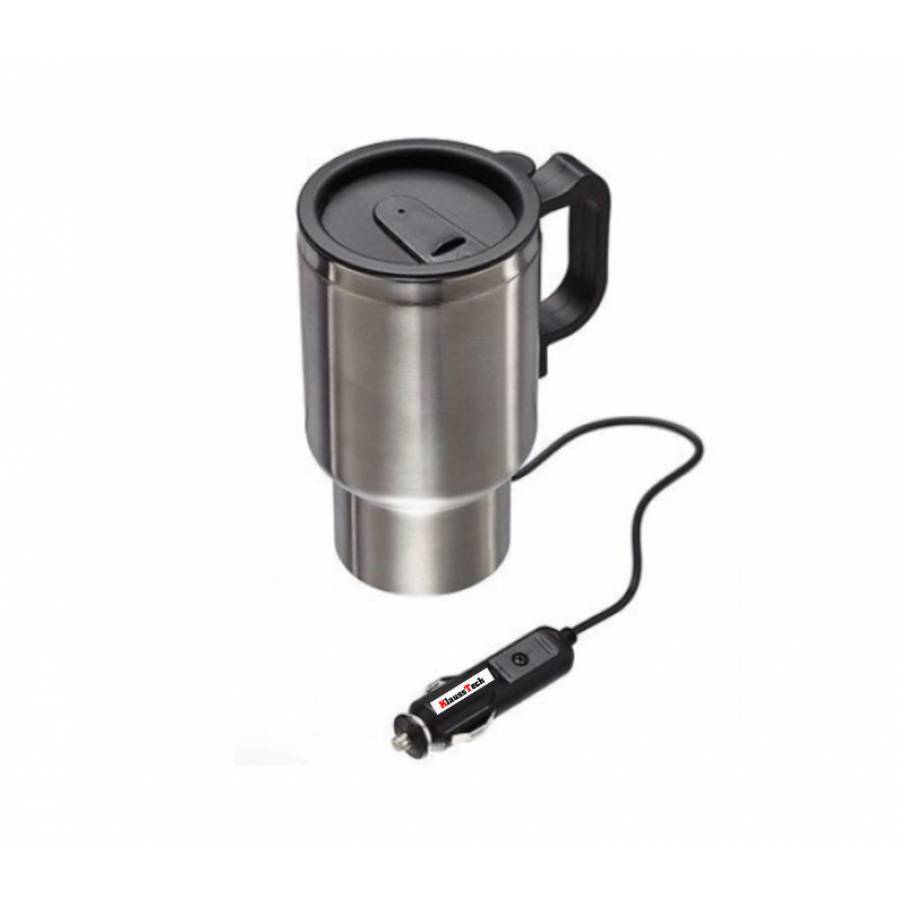 Cana Electrica KlaussTech Auto de 120 W, Alimentare 12 V,  Capacitate 450 ml, Otel inoxidabil, Temperatura incalzire 100 ℃, Argintiu/Negru