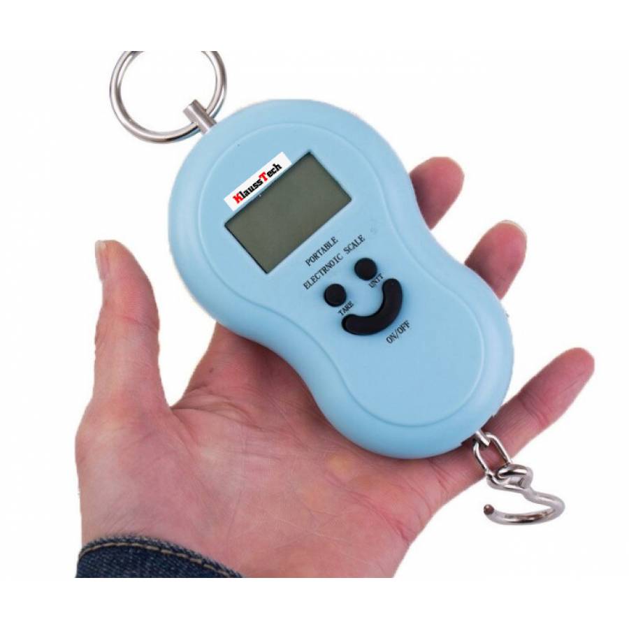 Cantar Electronic KlaussTech de mana cu carlig, Ecran LCD, Maxim 50 Kg, Precizie 10 g, Functionare 2 x AAA, Albastru
