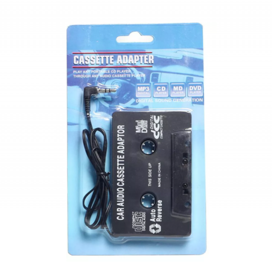 Adaptor KlaussTech Caseta auto retro, Jack 3.5 mm, Design compact, Negru