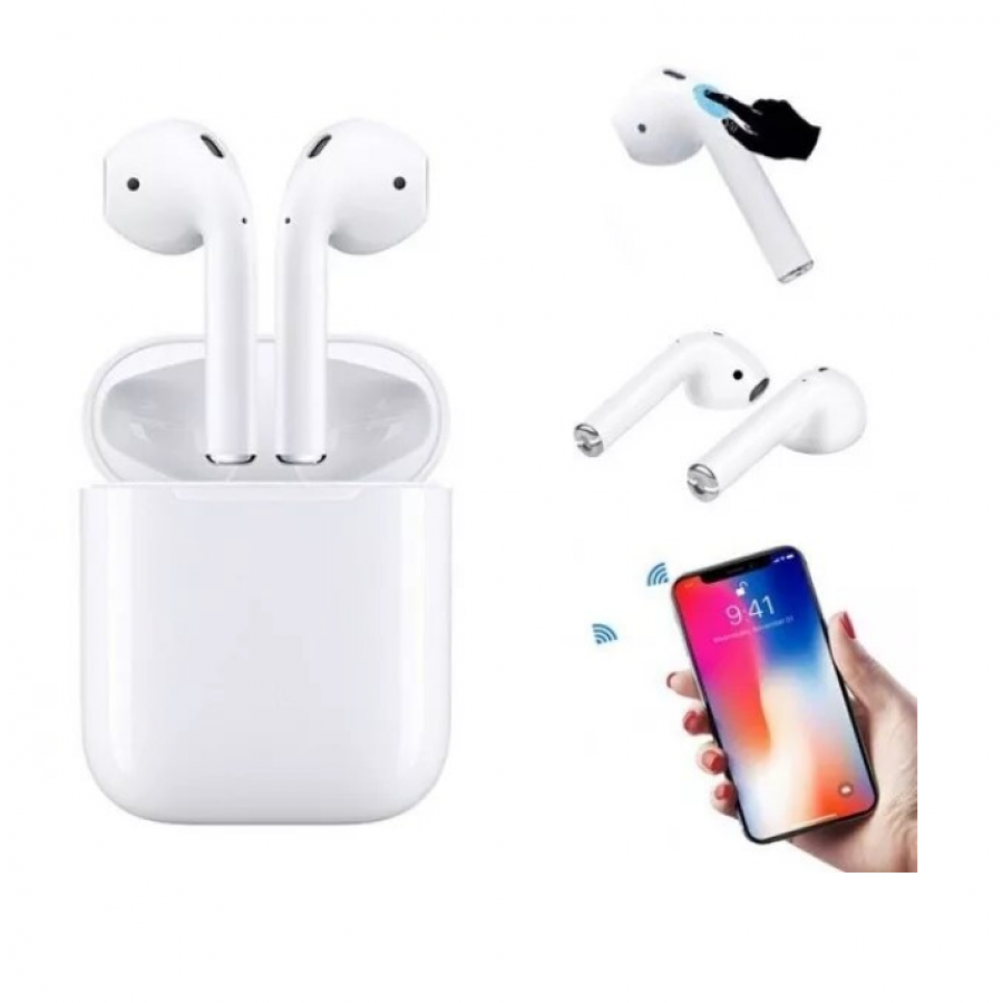 Casti KlaussTech Audio Wireless Bluetooth V5, Compatibile cu iOS/Android, 4 h Autonomie, Carcasa incarcare, Alb