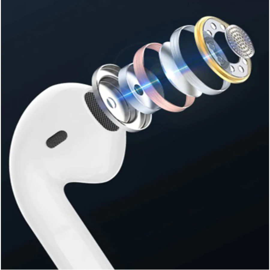 Casti KlaussTech Audio Wireless Bluetooth V5, Compatibile cu iOS/Android, 4 h Autonomie, Carcasa incarcare, Alb