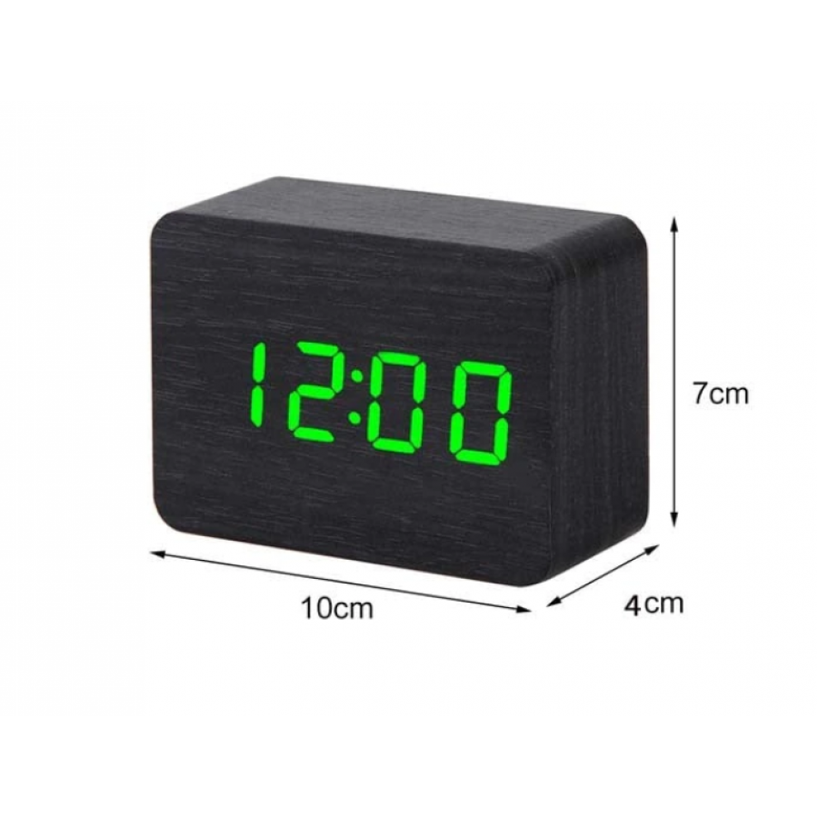 Ceas LED cu Alarma, Afisaj Temperatura si Data, Alimentare cu cablu USB, 10 x 4 x 7 cm, Activare sonora, Negru