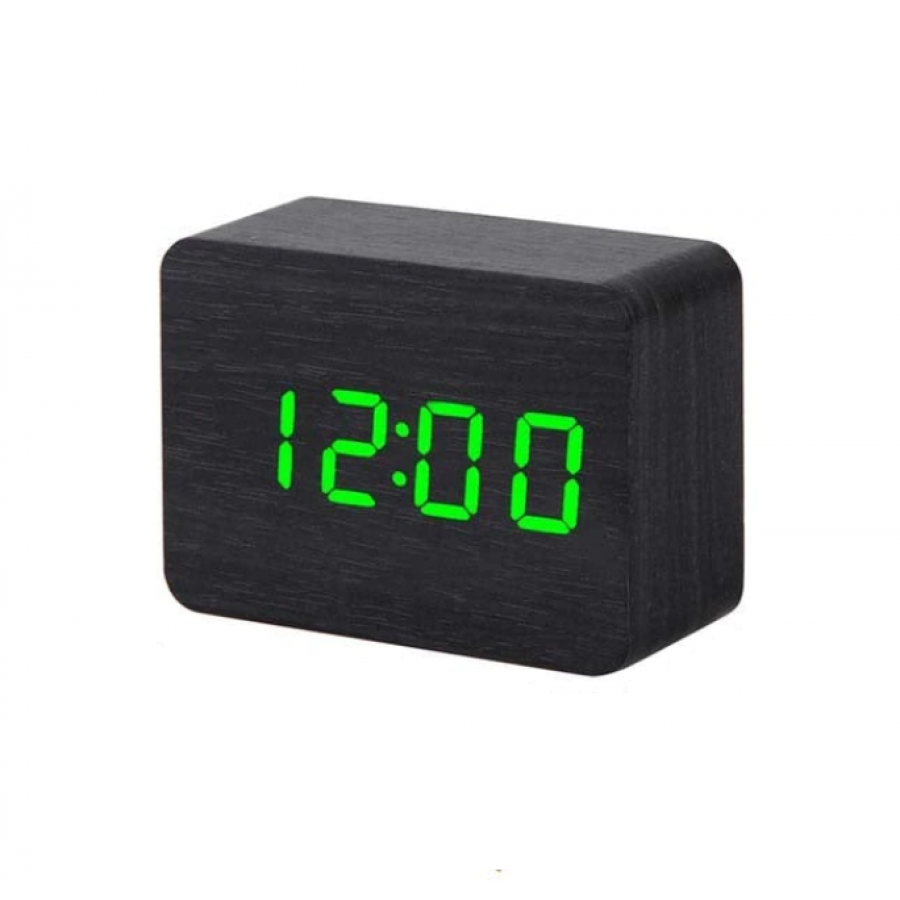 Ceas LED cu Alarma, Afisaj Temperatura si Data, Alimentare cu cablu USB, 10 x 4 x 7 cm, Activare sonora, Negru