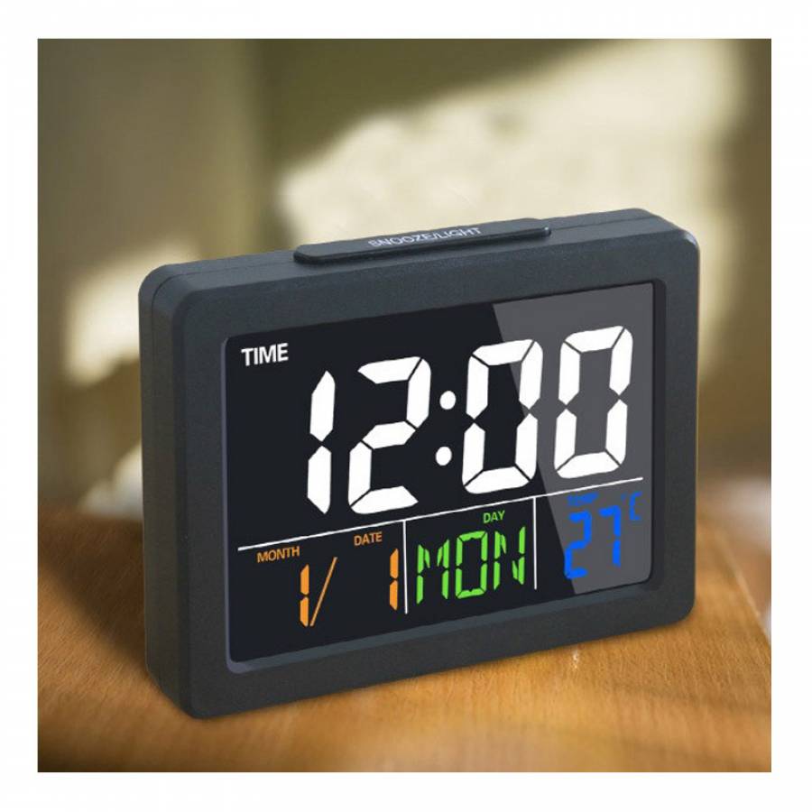 Ceas Digital KlaussTech LED de masa, 2000 W, Afisaj Ora - data - temperatura, Functie snooze, Modern, Negru
