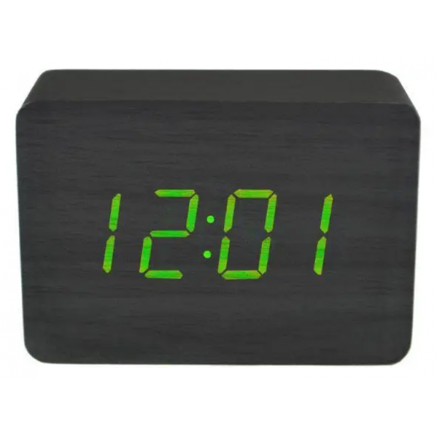 Ceas LED cu Alarma, Afisaj Temperatura si Data, Alimentare cu cablu USB, 10 x 4 x 7 cm, Activare sonora, Negru