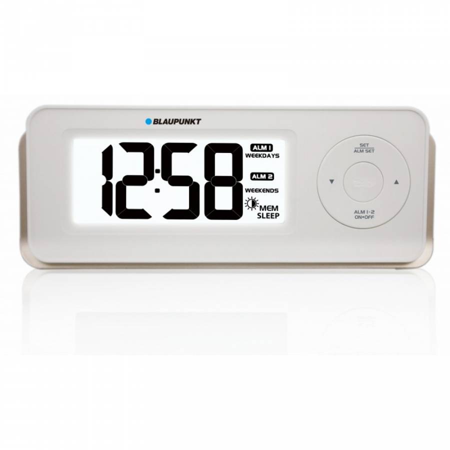 Radio FM cu Ceas, Ecran LCD Dual Alarm, Amanare, Port USB, Modern, Culoare Alb