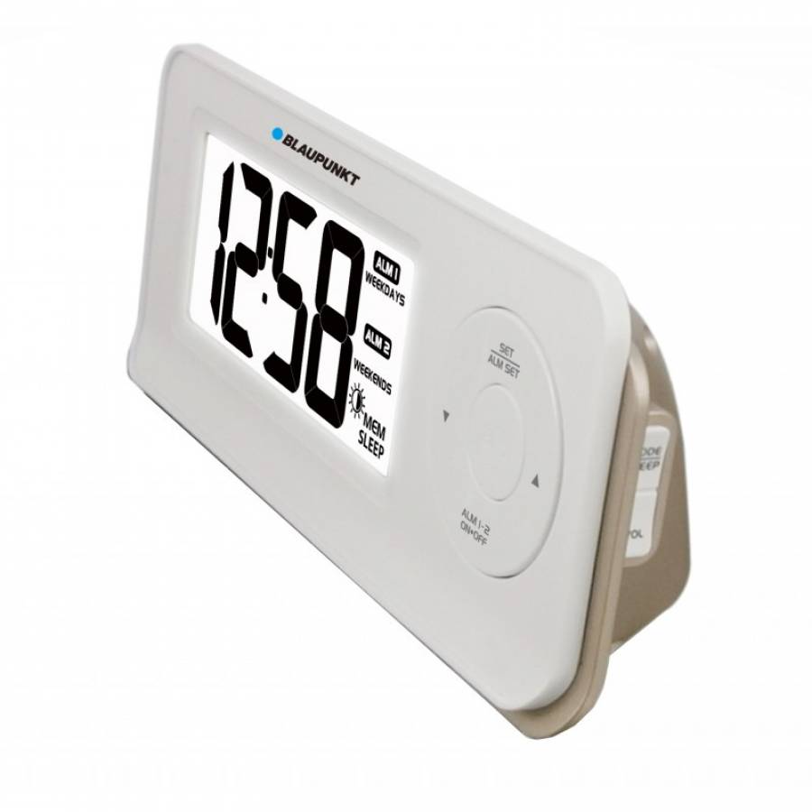 Radio FM cu Ceas, Ecran LCD Dual Alarm, Amanare, Port USB, Modern, Culoare Alb