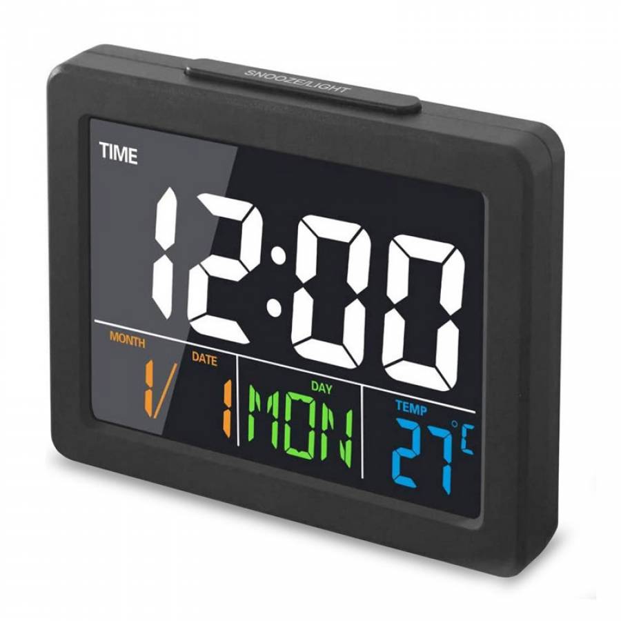 Ceas Digital KlaussTech LED de masa, 2000 W, Afisaj Ora - data - temperatura, Functie snooze, Modern, Negru