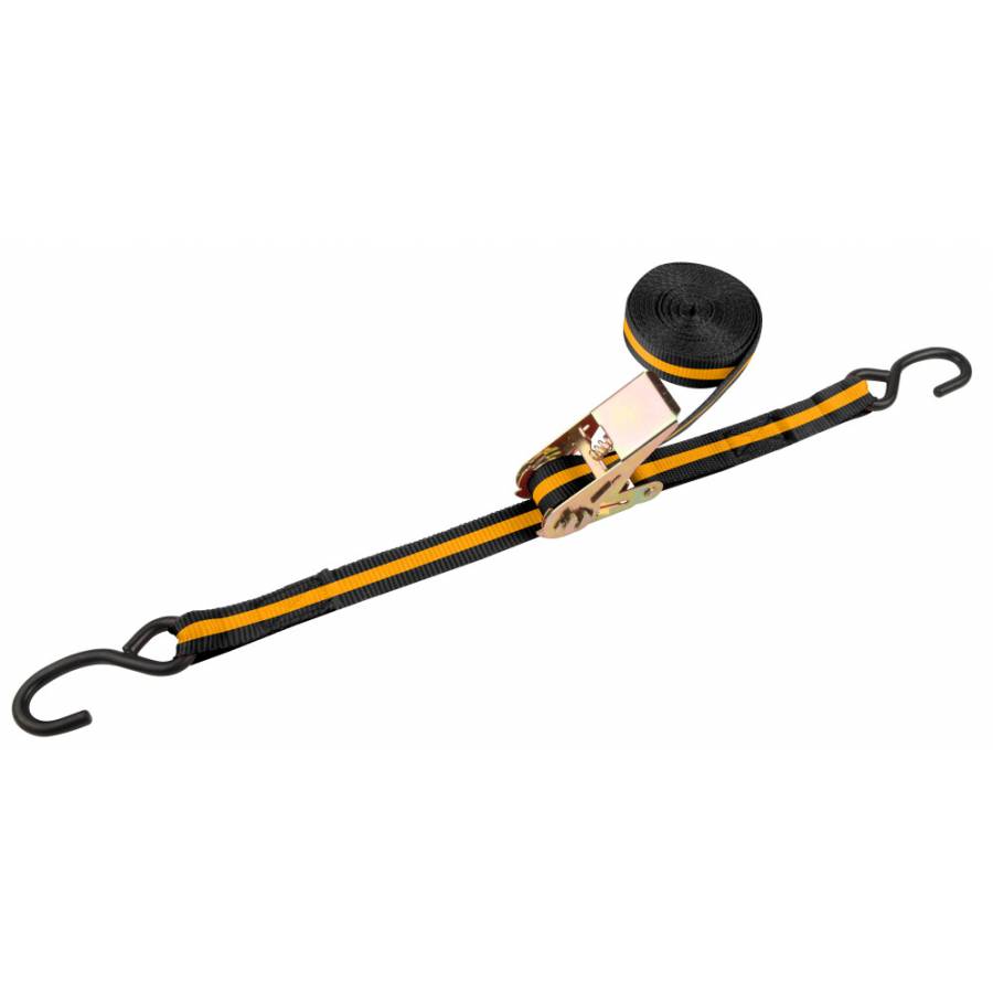 Chinga industriala cu clichet zincat, Material textil, Dimensiune 25 mm x 2.5 m, Negru/Galben