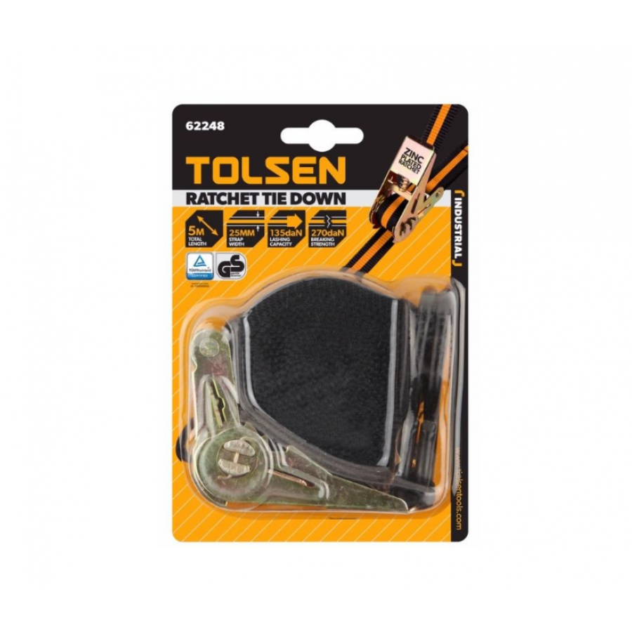 Chinga industriala cu clichet zincat, Material textil, Dimensiune 25 mm x 2.5 m, Negru/Galben