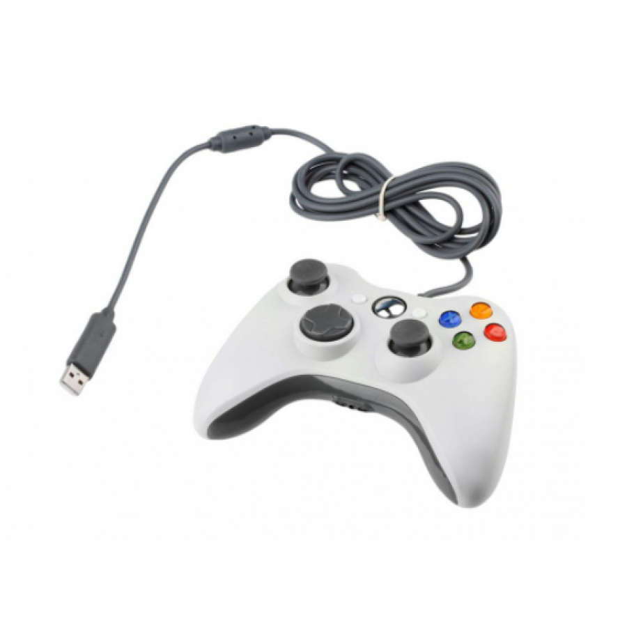 Controler pentru  Xbox 360 / PC si PS3, Cu fir, Vibartii, Dublu-soc, Ergonomic, Alb