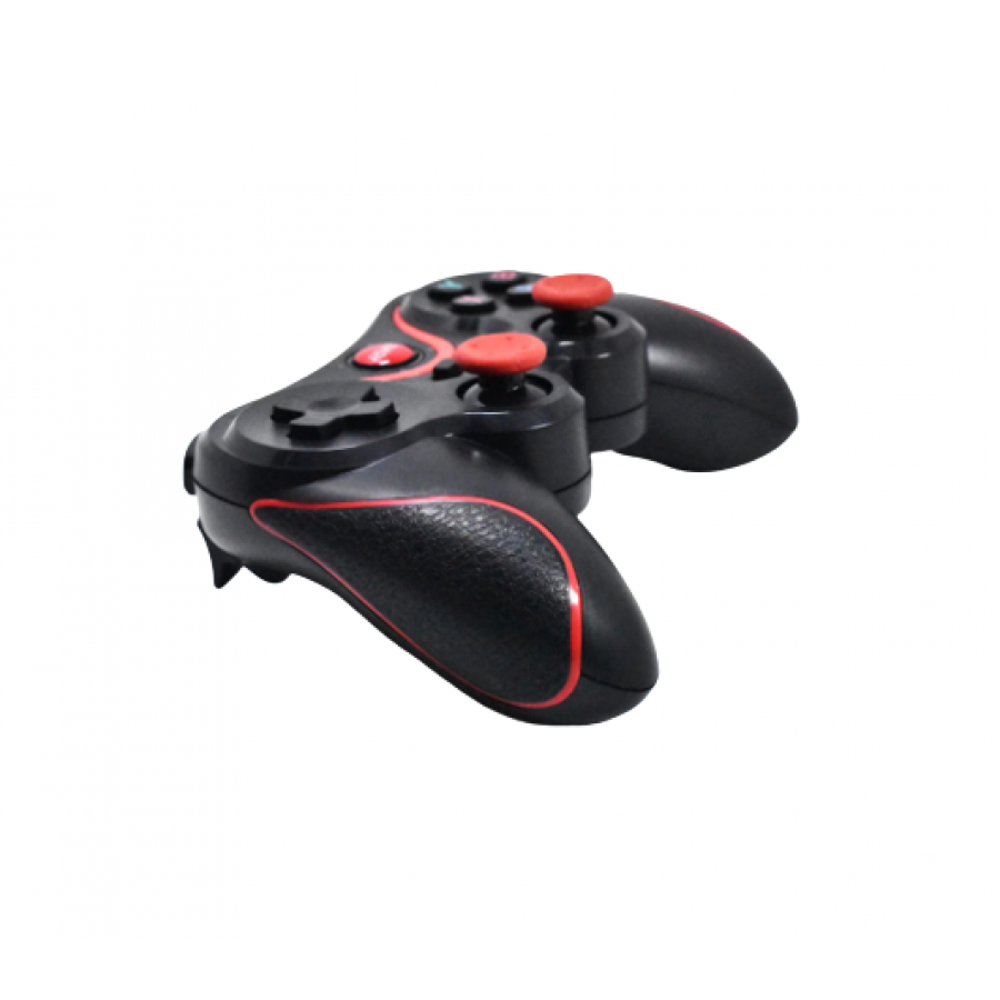 Controler KlaussTech Wireless pentru PC si Smartphone, Acumulator 500 mAH, Autonomie 8 h, Incarcare 2 h, Negru/Rosu