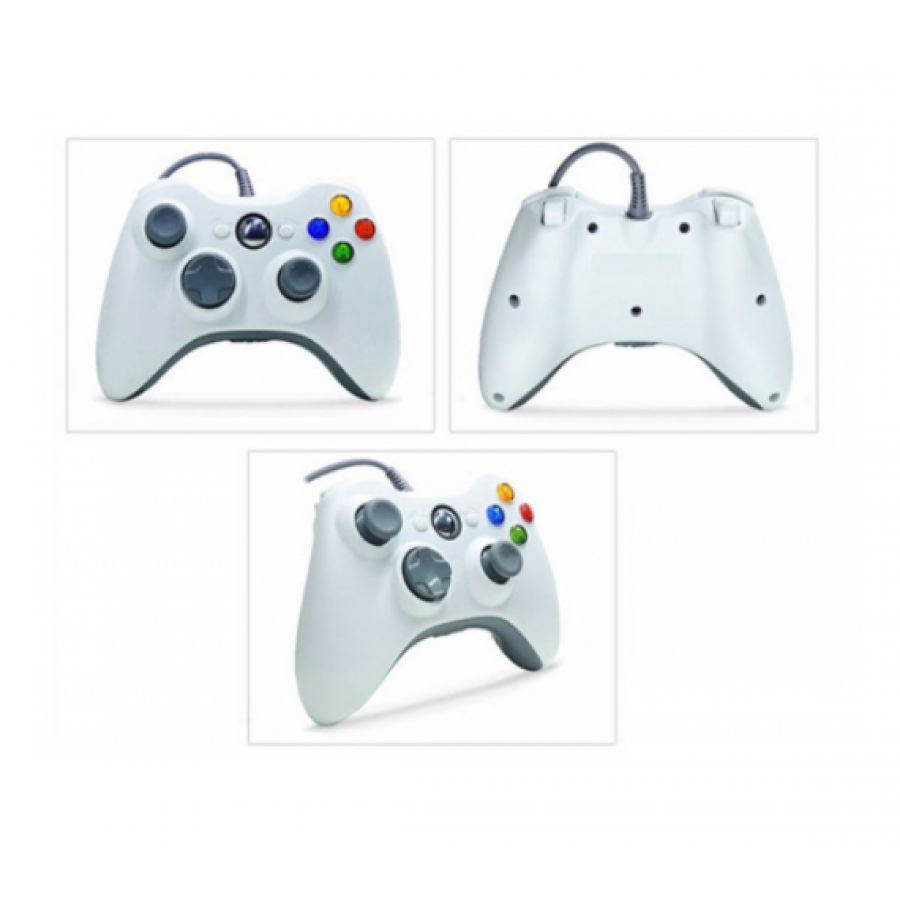 Controler pentru  Xbox 360 / PC si PS3, Cu fir, Vibartii, Dublu-soc, Ergonomic, Alb