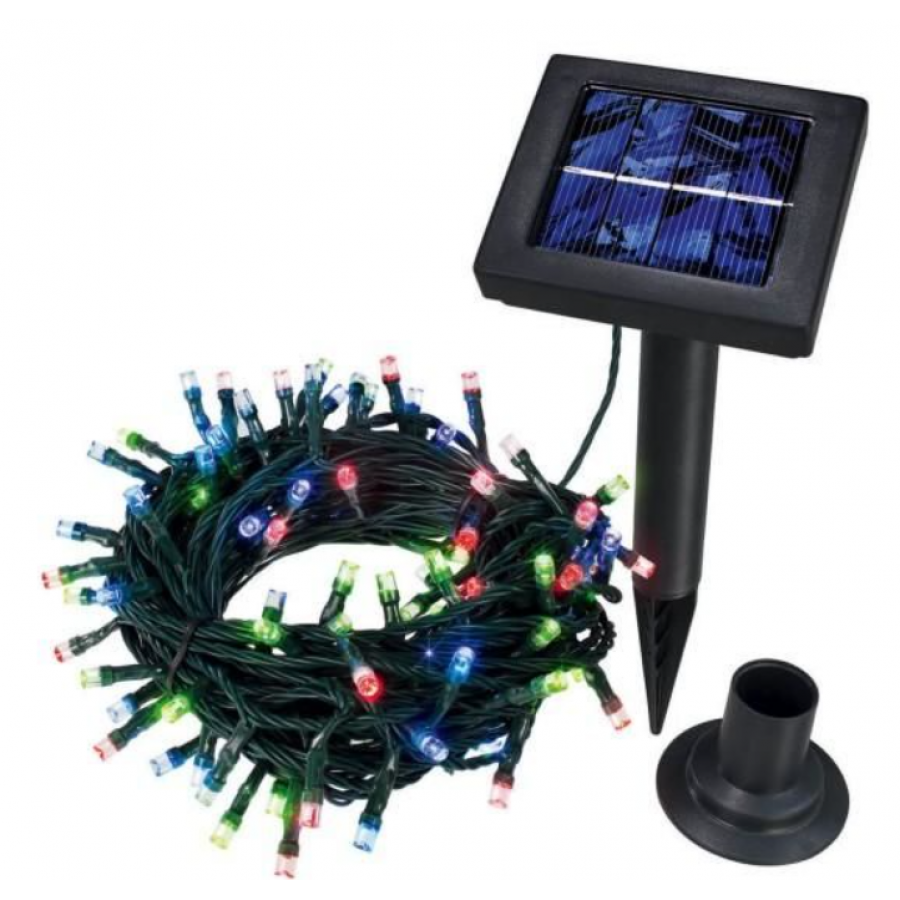 Instalatie KlaussTech Multicolora, 200 LED RGB, Alimentare la Panou Solar, Autonomie 8h, 3 Moduri iluminare, Negru