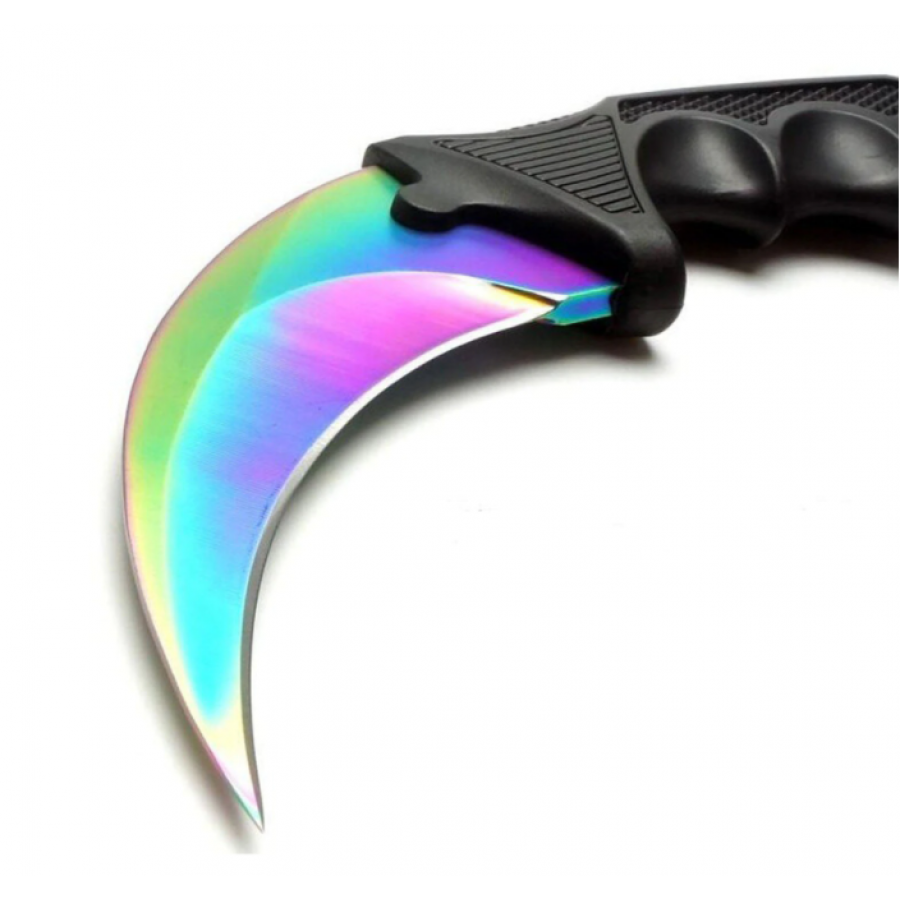 Cutit Karambit KlaussTech cu Tais din Otel, Design Fade CSGO, Teaca, Snur de Agatat, Multicolor