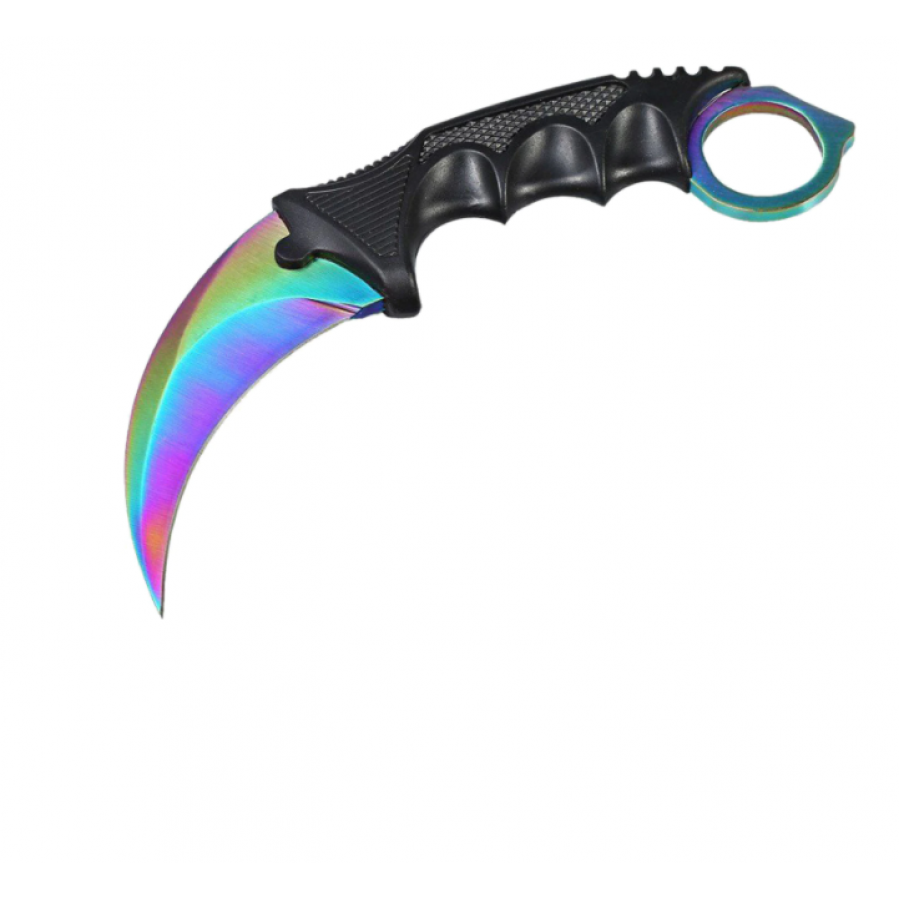 Cutit Karambit KlaussTech cu Tais din Otel, Design Fade CSGO, Teaca, Snur de Agatat, Multicolor