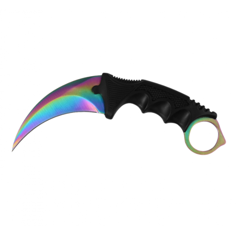Cutit Karambit KlaussTech cu Tais din Otel, Design Fade CSGO, Teaca, Snur de Agatat, Multicolor
