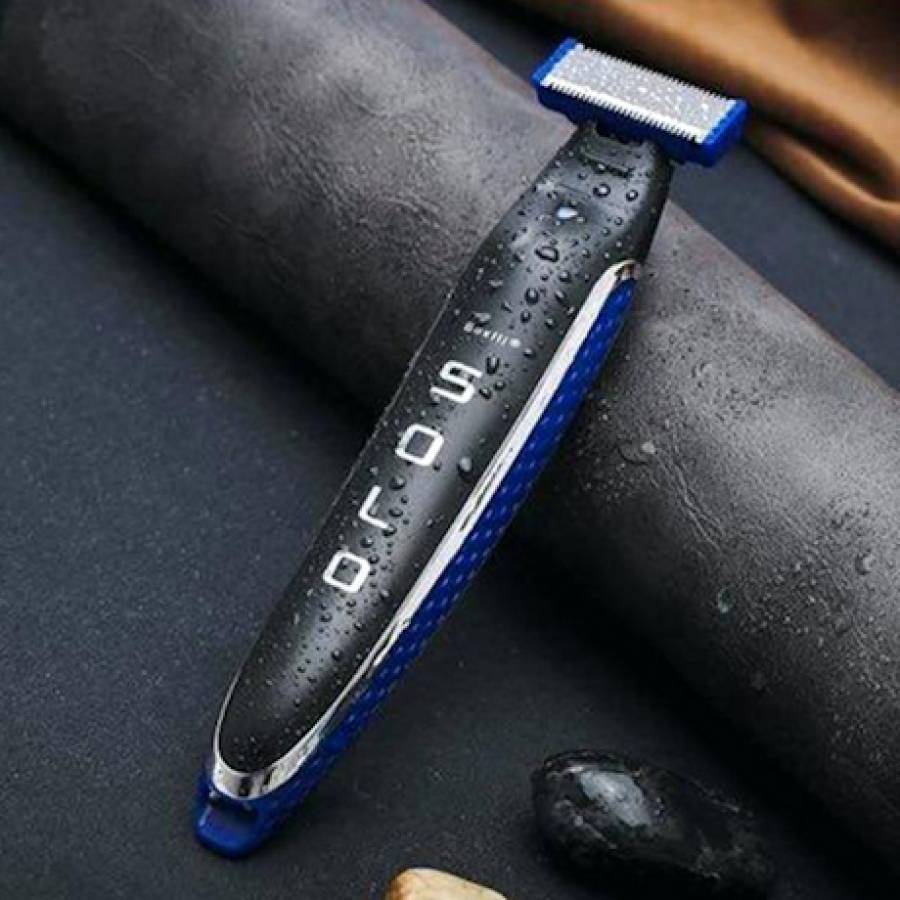 Aparat de Ras, Iluminare LED, Cap rotativ, Fata/Corp, Alimentare USB, 300 mAH, 3 Distantiere 1 - 5 mm, Negru/Albastru