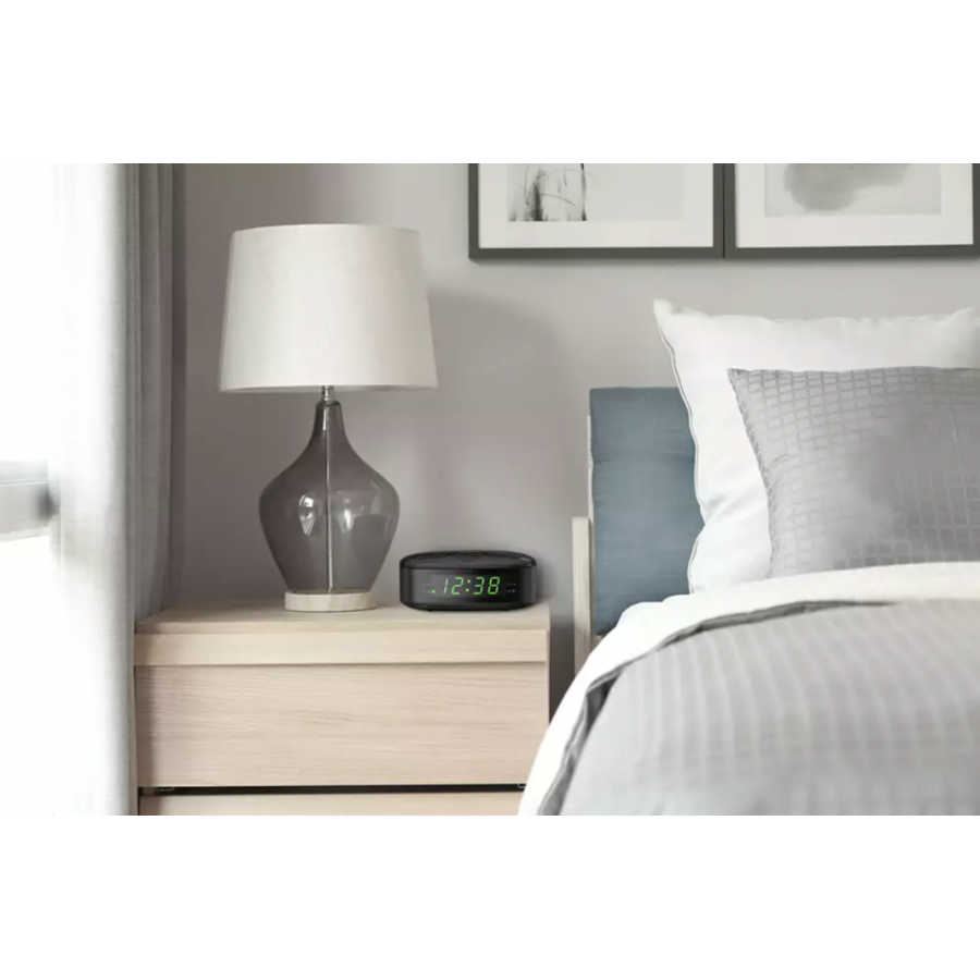 Radio Philips Portabil Digital cu ceas, Afisaj LED, 2 Alarme, Radio FM, Functie Snooze, Temporizator Standby, Modern, Negru