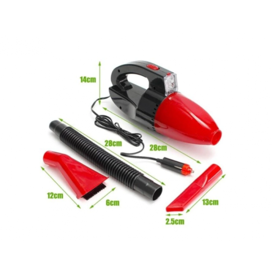 Aspirator Auto KlaussTech cu furtun, Alimentare 12 V DC, Putere 35 W, Lampa de iluminare, 1,500Pa, 50 dB, Negru/Rosu