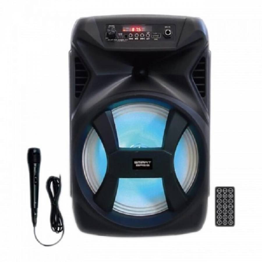 Boxa Activa Portabila, Putere 150 W, Bluetooth, Microfon, Telecomanda, Lumini Led, Sensibilitate 99 Db, Difuzor 8