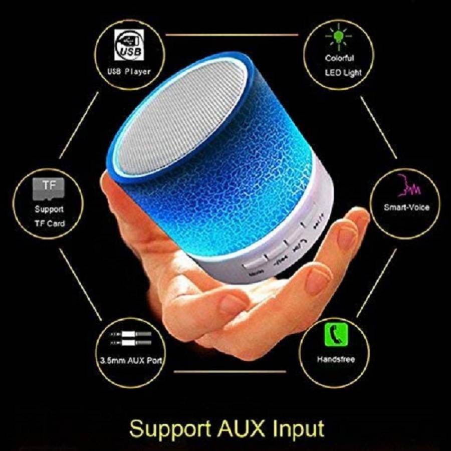 Mini Speaker Klausstech Cu Functie Conectivitate Bluetooth, Mp3, Slot Sd Card, Radio Fm, Port Usb, Lumini Led, Design Modern, Albastru