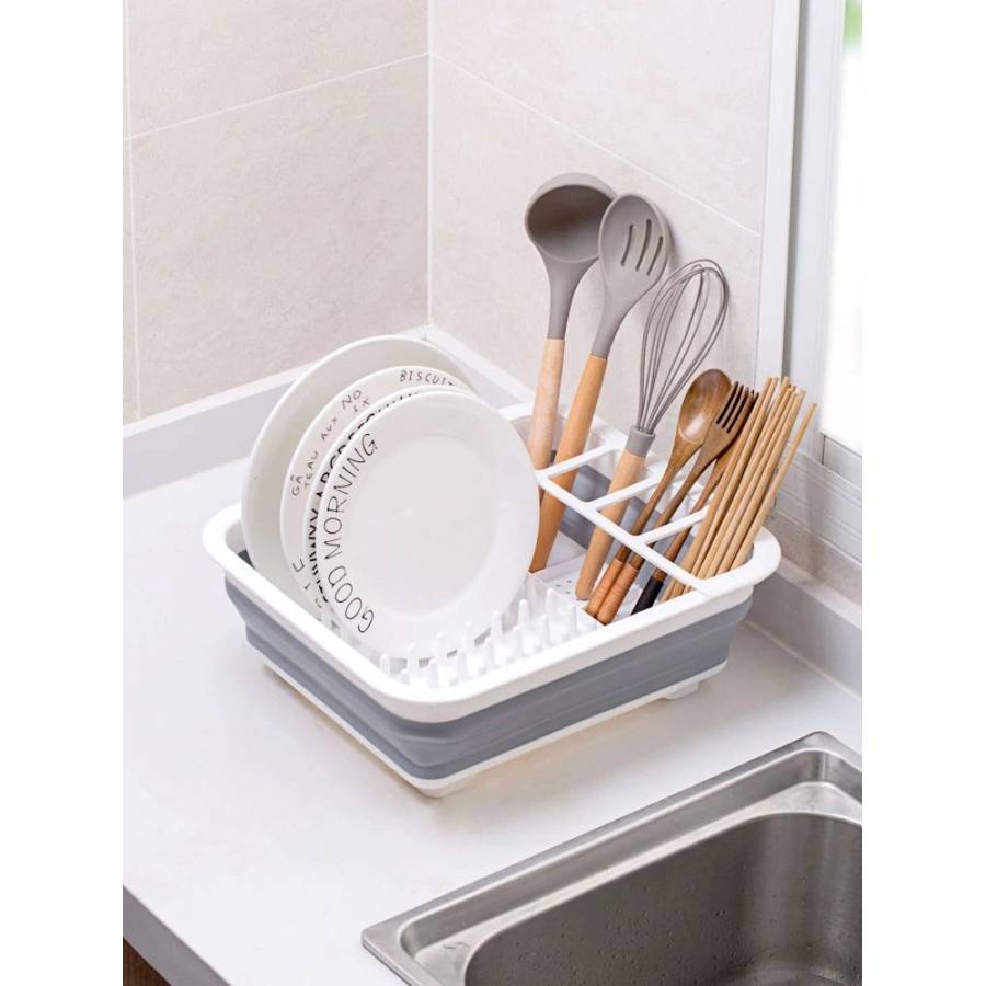 Organizator KlaussTech pentru ustensile de bucatarie, Pliabil, Tava scurgere, 36 x 32 x 12.2cm, Alb