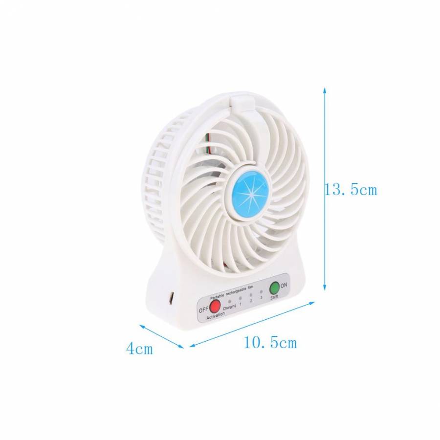 Mini Ventilator KlaussTech  reincarcabil, 1200 mAH, 4 W, Incarcare USB, Incarcare 4 h, 3 Trepte de viteza, Alba