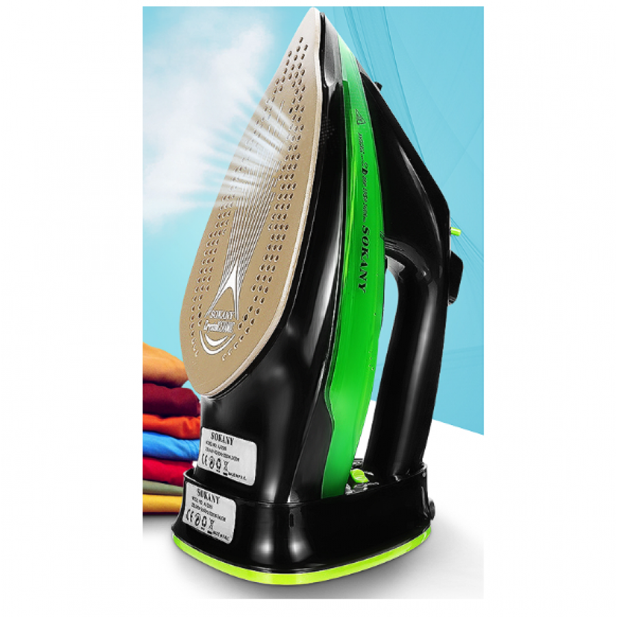 Fier de calcat fara fir, 2400 W, 5 Trepte de Viteza, 220 240 V, Cu Aburi, Talpa Ceramica, Anti-picurare, Verde/Negru