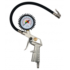 Pistol de Umflat KlaussTech pentru compresor, Furtun de 35 cm, Manometru, 16 bar / 220 PSI, Grosime furtun 11 mm, Alb