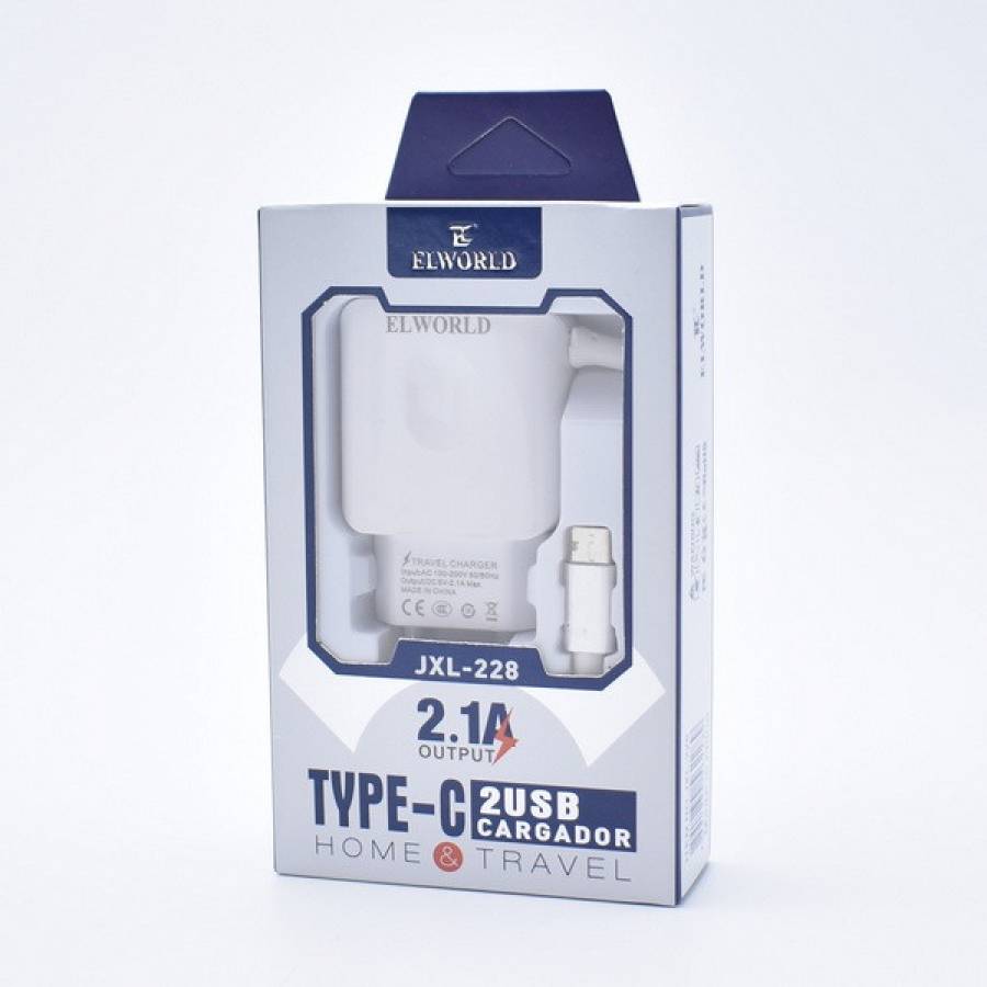 Incarcator de Telefon cu Cablu USB C, Alimentare AC 127 V - 220 V  60Hz – 0,5A, 2 USB.