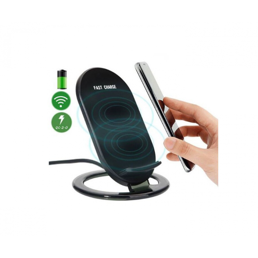 Incarcator Wireless KlaussTech cu Incarcare rapida , Cu stand, Sistem anti-alunecare, Indicator LED, DC 5V 2A, DC 9V 18A, 130 x 72 x 10 mm, Negru