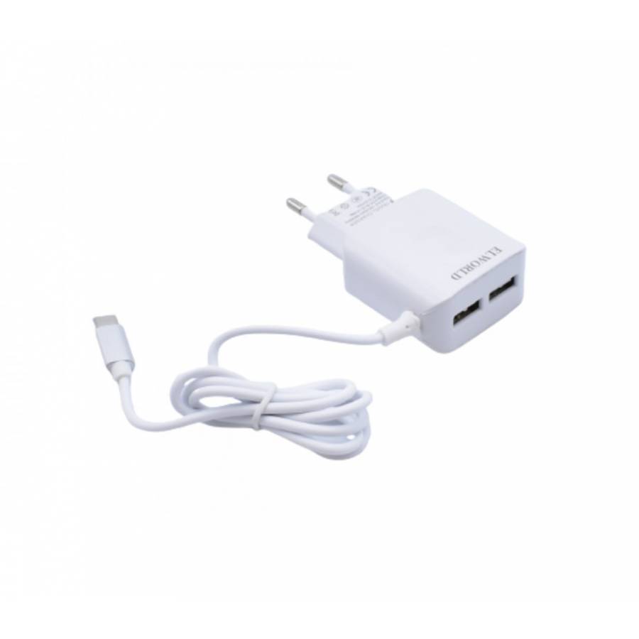 Incarcator de Telefon cu Cablu USB C, Alimentare AC 127 V - 220 V  60Hz – 0,5A, 2 USB.