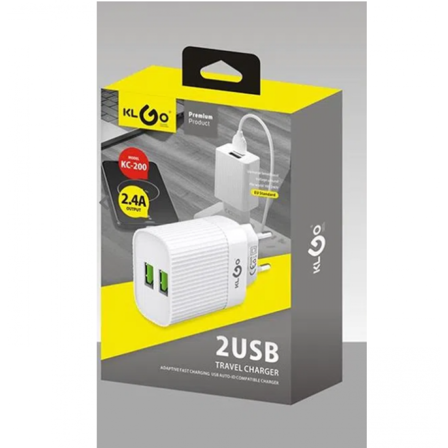 Incarcator de priza cu 2 Porturi USB, Intrare AC/DC 100 - 240 V, Port 1 1 A, Port 2 2.1 A, Alb