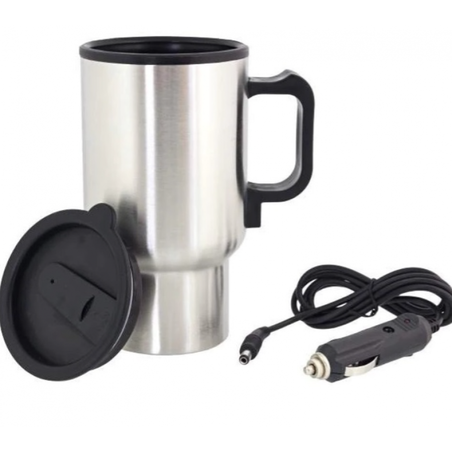 Cana Electrica KlaussTech Auto de 120 W, Alimentare 12 V,  Capacitate 450 ml, Otel inoxidabil, Temperatura incalzire 100 ℃, Argintiu/Negru