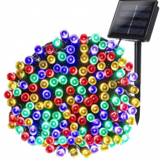 Instalatie KlaussTech Multicolora, 200 LED RGB, Alimentare la Panou Solar, Autonomie 8h, 3 Moduri iluminare, Negru