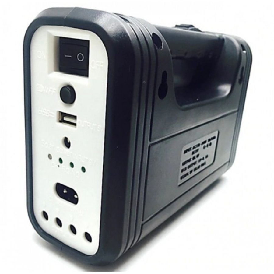 Kit pentru Iluminare cu Lanterna, Panou solar 9W, 10 W, 3 Becuri LED, Port USB, MP3 Player, Radio FM, Negru