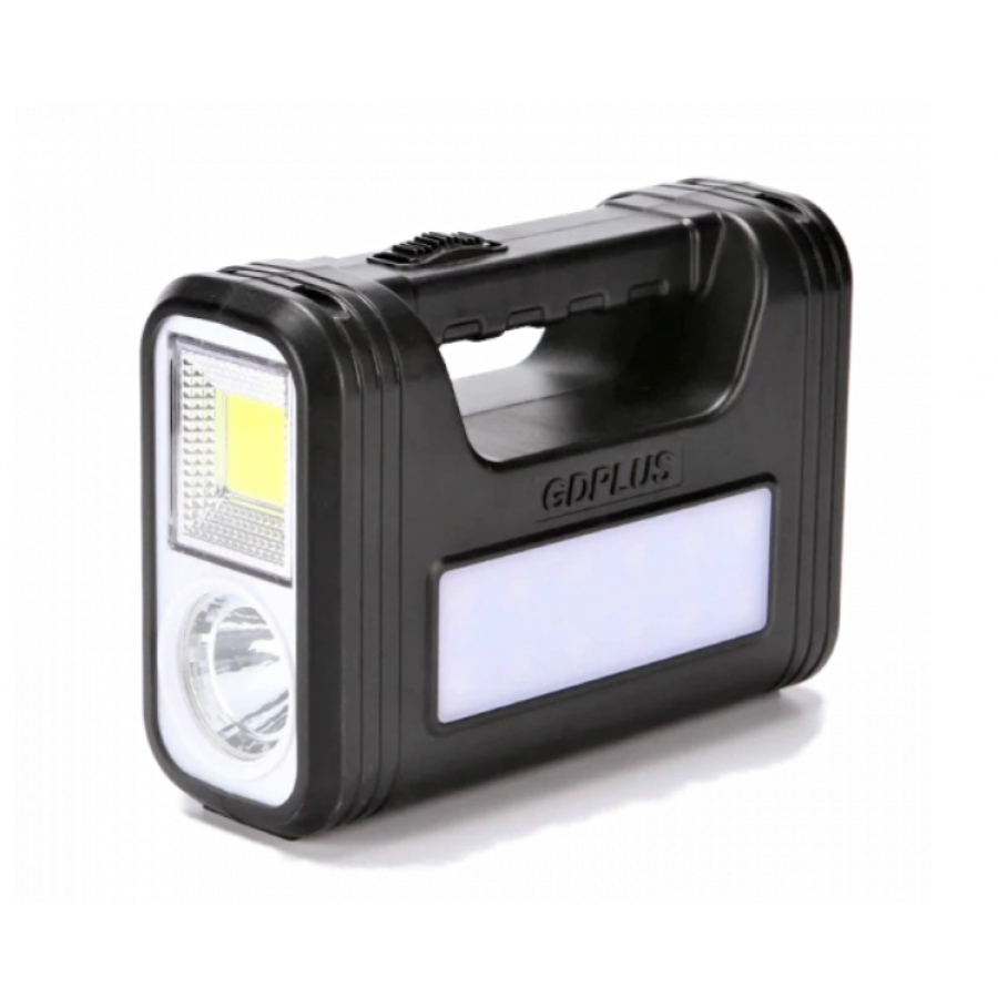 Kit pentru Iluminare cu Lanterna, Panou solar 9W, 10 W, 3 Becuri LED, Port USB, MP3 Player, Radio FM, Negru
