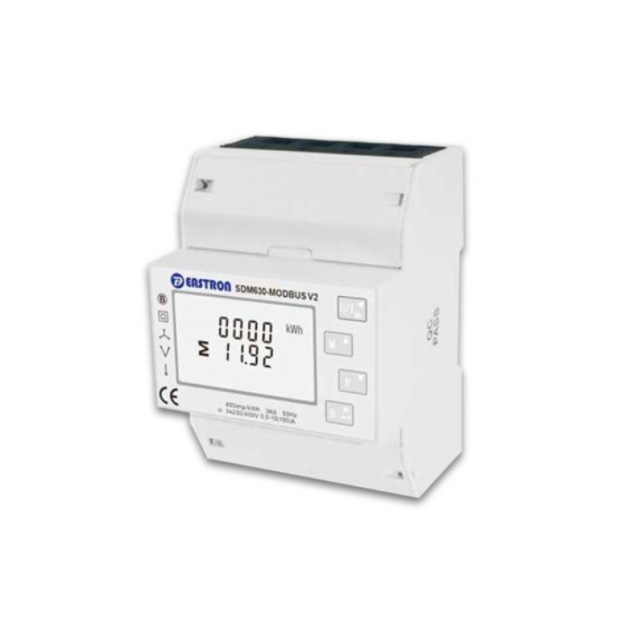 Contor energetic Inteligent Trifazat, 100 A, Compatibil cu invertoare solare, Dimensiuni 94 x 72 x 65 mm, Frecventa 50-60 Hz, Alb