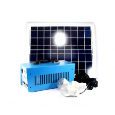 Sistem Solar Voltaic cu 3 Becuri LED SMD, 2 x Sloturi USB 5V, Panou solar 20W 34 x 45 cm, Invertor 220 V, Buton ON/OFF, Albastru
