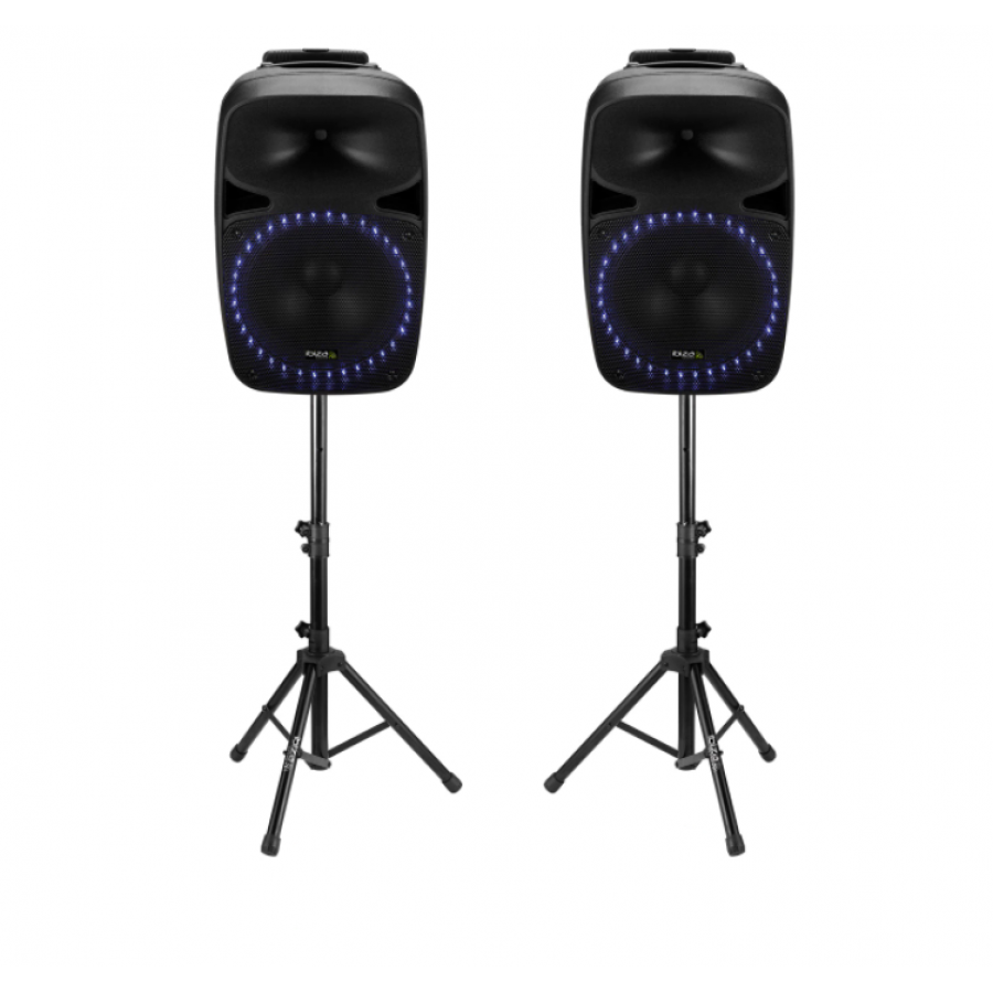 Set De 2 Boxe, Active, Difuzoare 15 Inch, Putere 2 X 500w, Conectivitate Usb, Sd Card, Bluetooth, Accesorii Incluse, Lumini, Negru