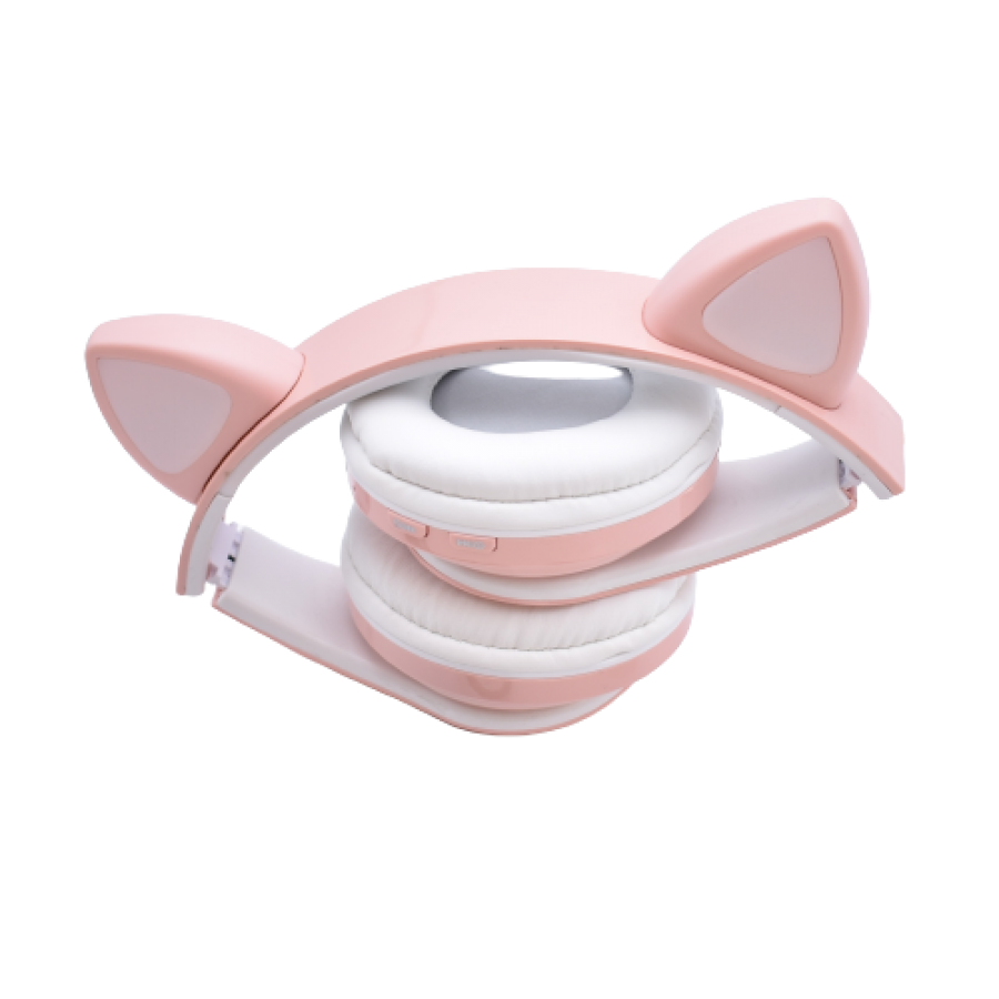 Casti Audio Klausstech, Bluetooth, Microfon, Radio, Sd Card, Lumini Rgb, Incarcare Rapida, Design Modern, Roz