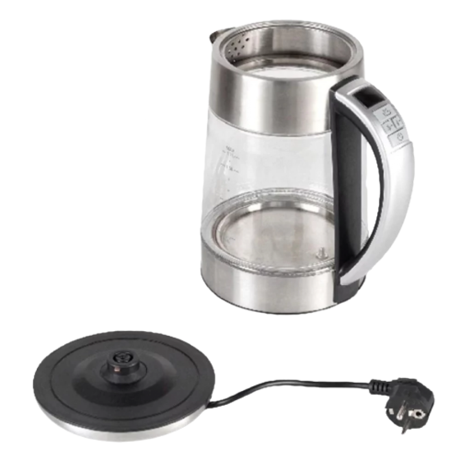 Fierbator Pentru Ceai, Material Din Sticla, Putere 2000 W, Capacitate 1.7l, Rotire La 360°, Oprire Automata, Argintiu