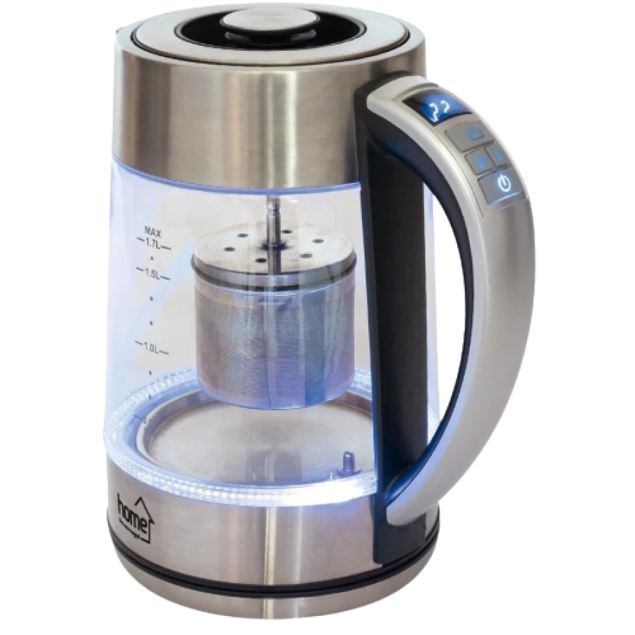 Fierbator Pentru Ceai, Material Din Sticla, Putere 2000 W, Capacitate 1.7l, Rotire La 360°, Oprire Automata, Argintiu