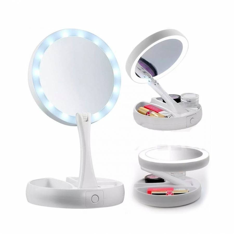 Oglinda Iluminata pentru Machiaj KlaussTech, Marire 10x, Reglabila, Usor de Folosit, Usor de Instalat, Alb