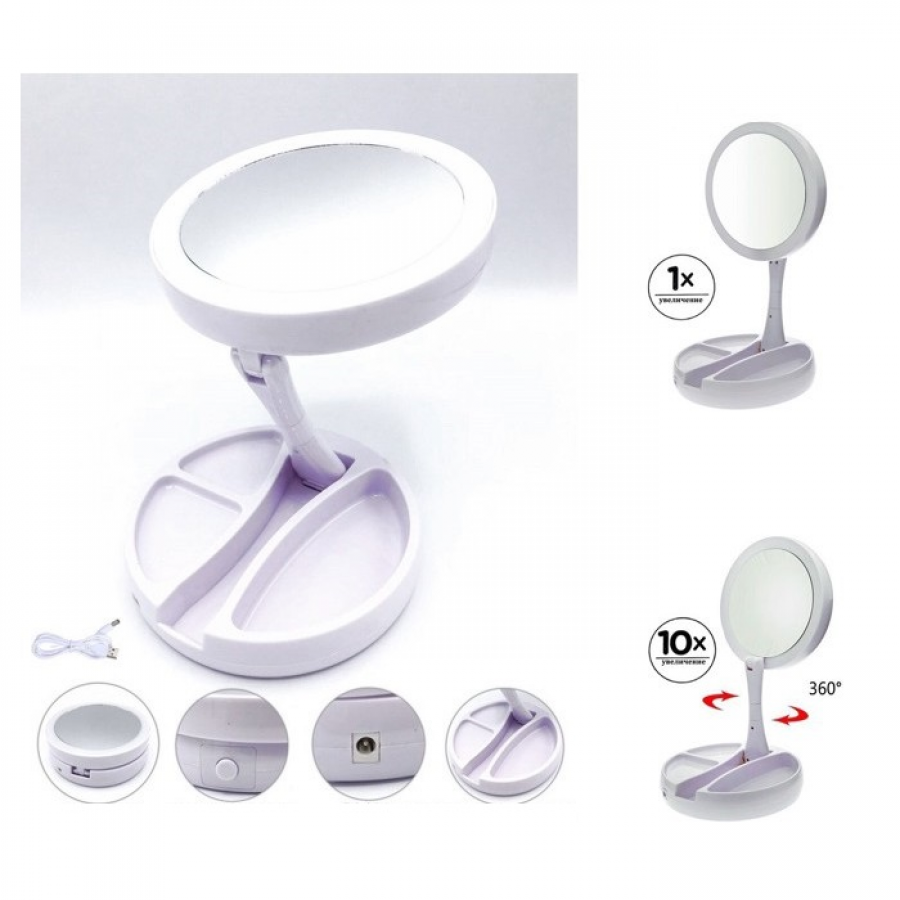 Oglinda Iluminata pentru Machiaj KlaussTech, Marire 10x, Reglabila, Usor de Folosit, Usor de Instalat, Alb