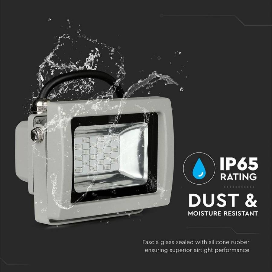 Reflector LED, Putere 10W, Lumina RGB, Control prin Telecomanda, Rezistent, IP65, Gri